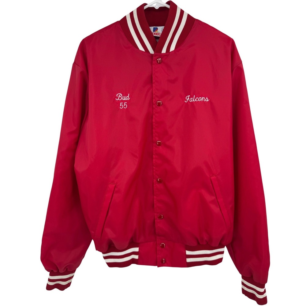 Vintage 80s Rennoc Varsity Jacket Red North Catholic Falcons Bud 55 Large USA